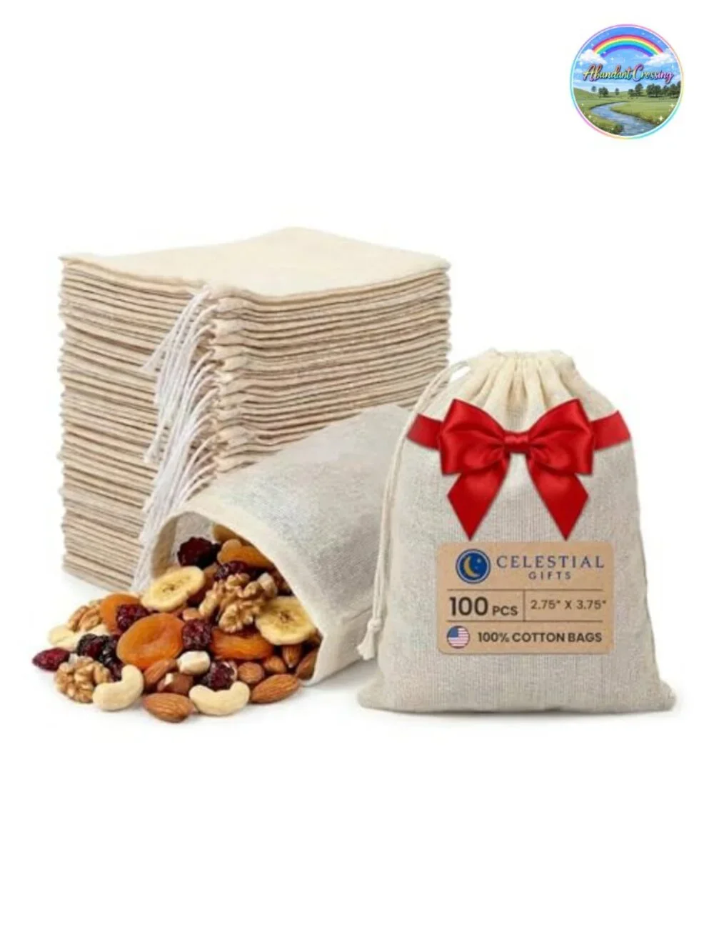 Cotton Muslin Drawstring Bags 100 Count 2.75x3.75 Inch Reusable Storage